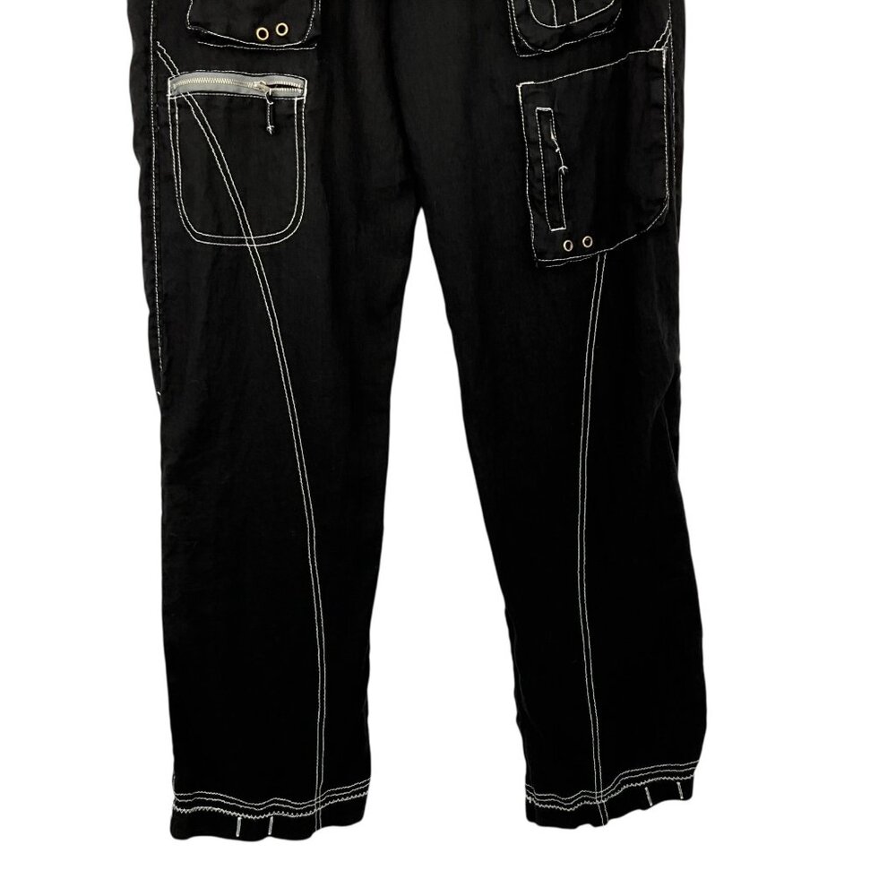 Pete & Greta Johnny Was Marika Cargo Pants Black Size 4 100% Linen Pockets - Picture 3 of 9